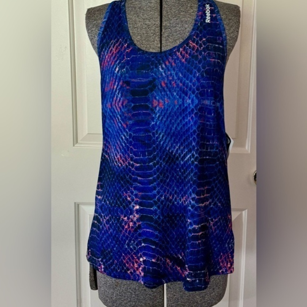 Reebok Blue & Pink Patterned Racerback Tank Top